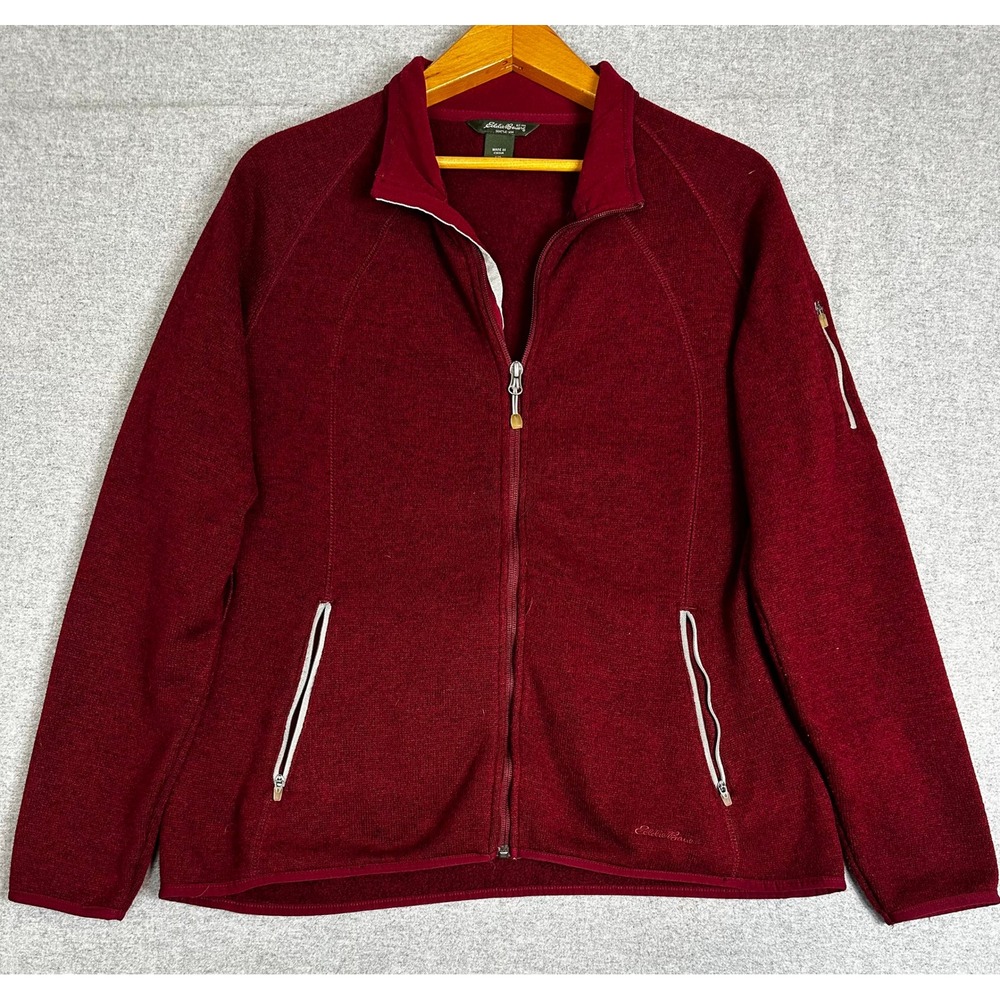 Eddie Bauer Fleece Jacket Womens XXL Burgundy Full Zip Sweater Knit